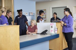 Mercy Care Centre Young staff (L-R) Jess, Maryellen, Daphne, Cathy (seated), Garry, Shuveksha and Josie